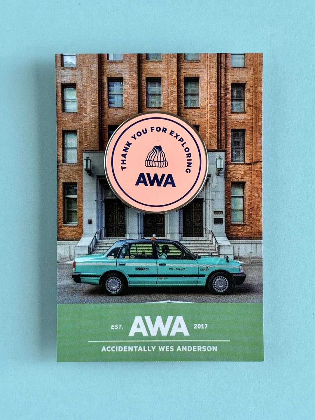 Adventure Pin - Peach & Blue Hat